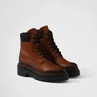 Prada Ботинки из кожи и Re-Nylon Cognac - фото 1