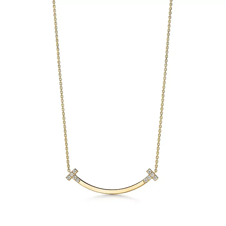 Подвеска Tiffany T Smile Medium Pendant with Diamonds Yellow Gold - фото 1
