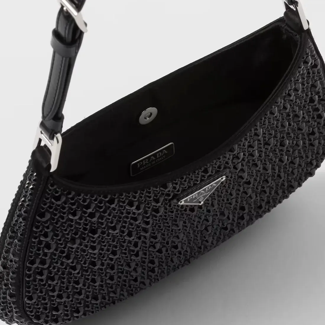 Prada Сумка Cleo из сатина с кристаллами Black - фото 5