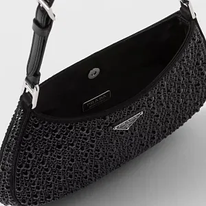Prada Сумка Cleo из сатина с кристаллами Black - фото 5