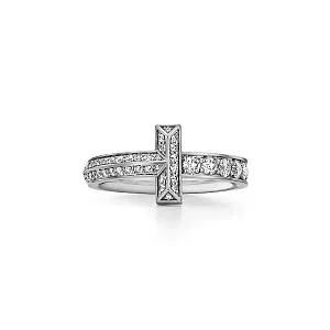 Tiffany & Co. Кольцо T T1 Narrow Ring with Diamonds Men White Gold - фото 1