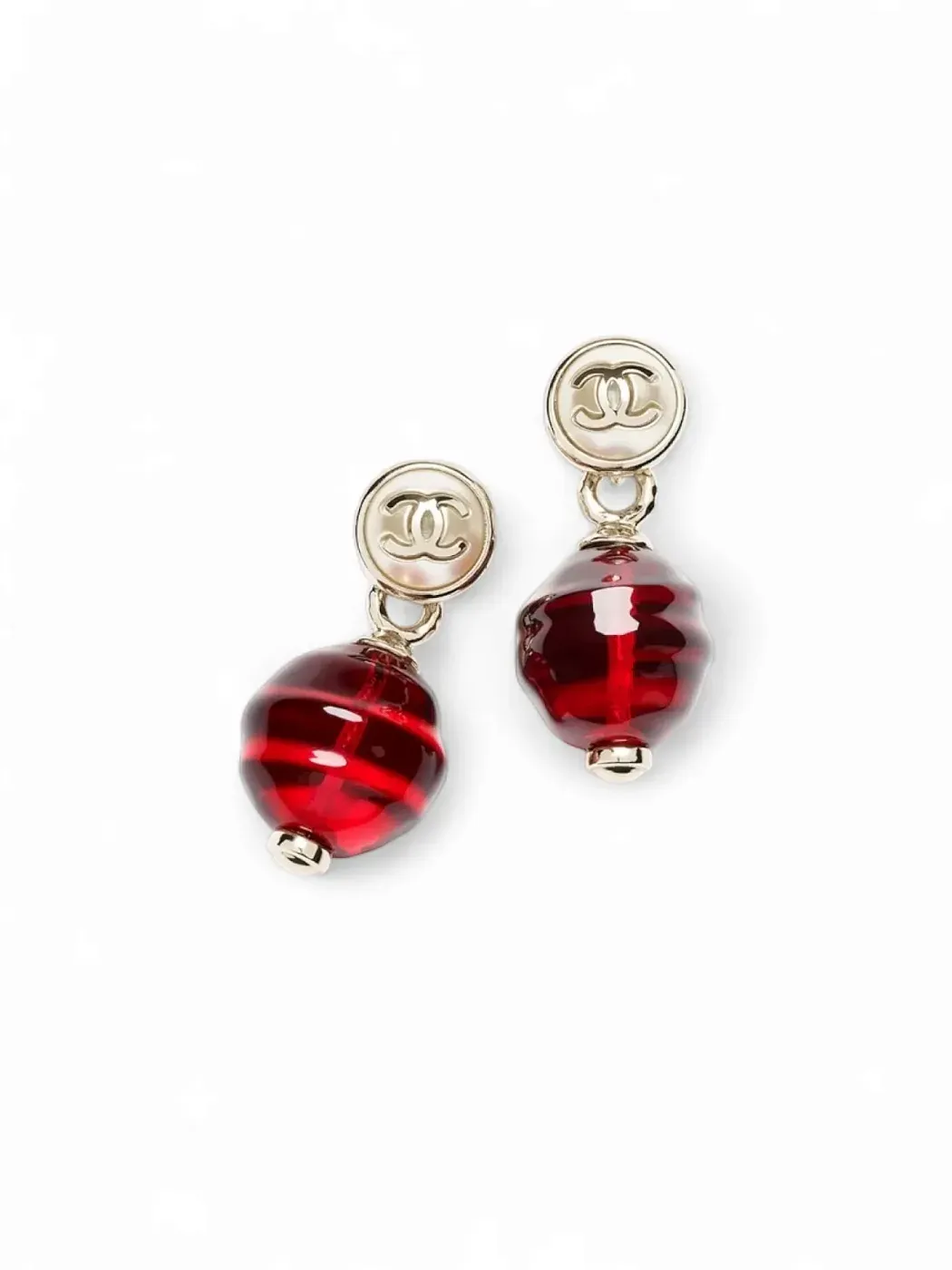 Chanel Серьги-клипсы с подвеской Gold, Pearly White and Red - фото 2