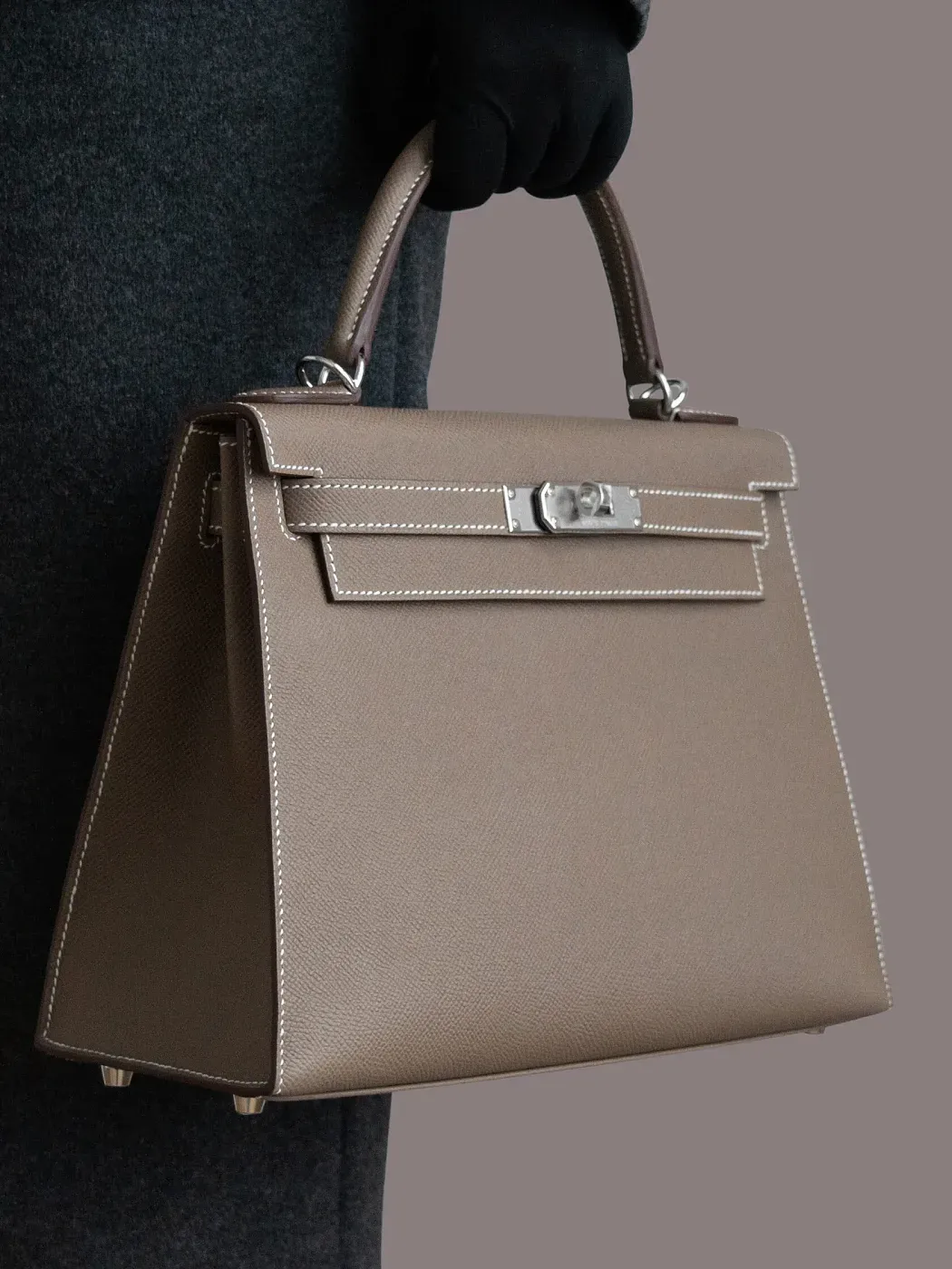 Hermès Cумка Sellier Kelly 28 Etoupe Epsom Palladium Hardware - фото 2