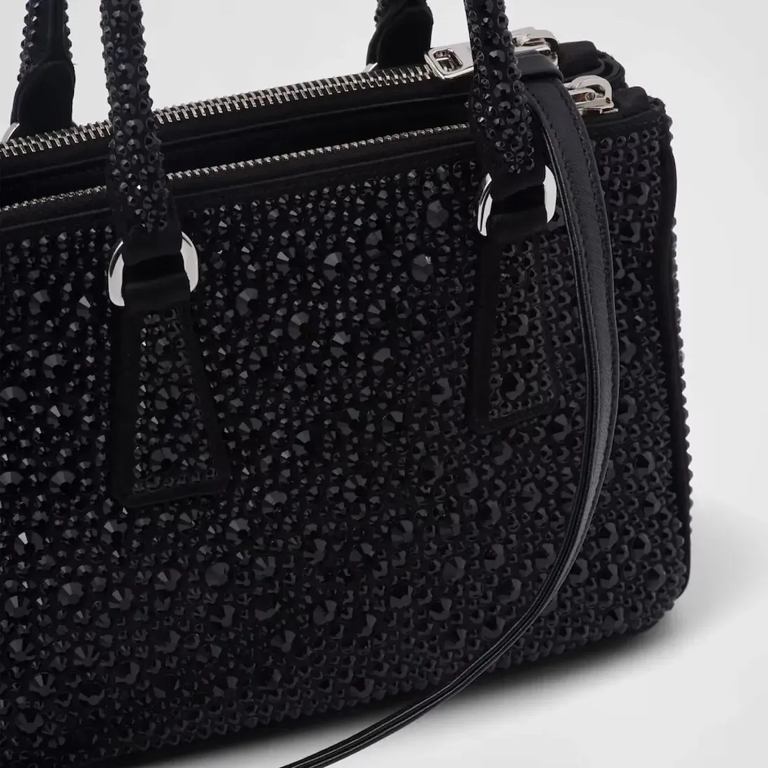 Prada Мини-сумка Galleria из атласа с кристаллами Black - фото 6