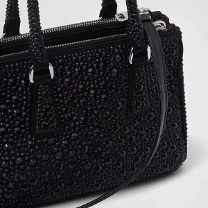 Prada Мини-сумка Galleria из атласа с кристаллами Black - фото 6