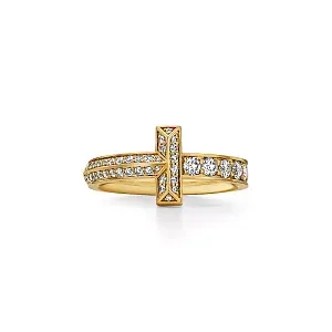 Tiffany & Co. Кольцо T T1 Narrow Ring with Diamonds Men Yellow Gold - фото 1