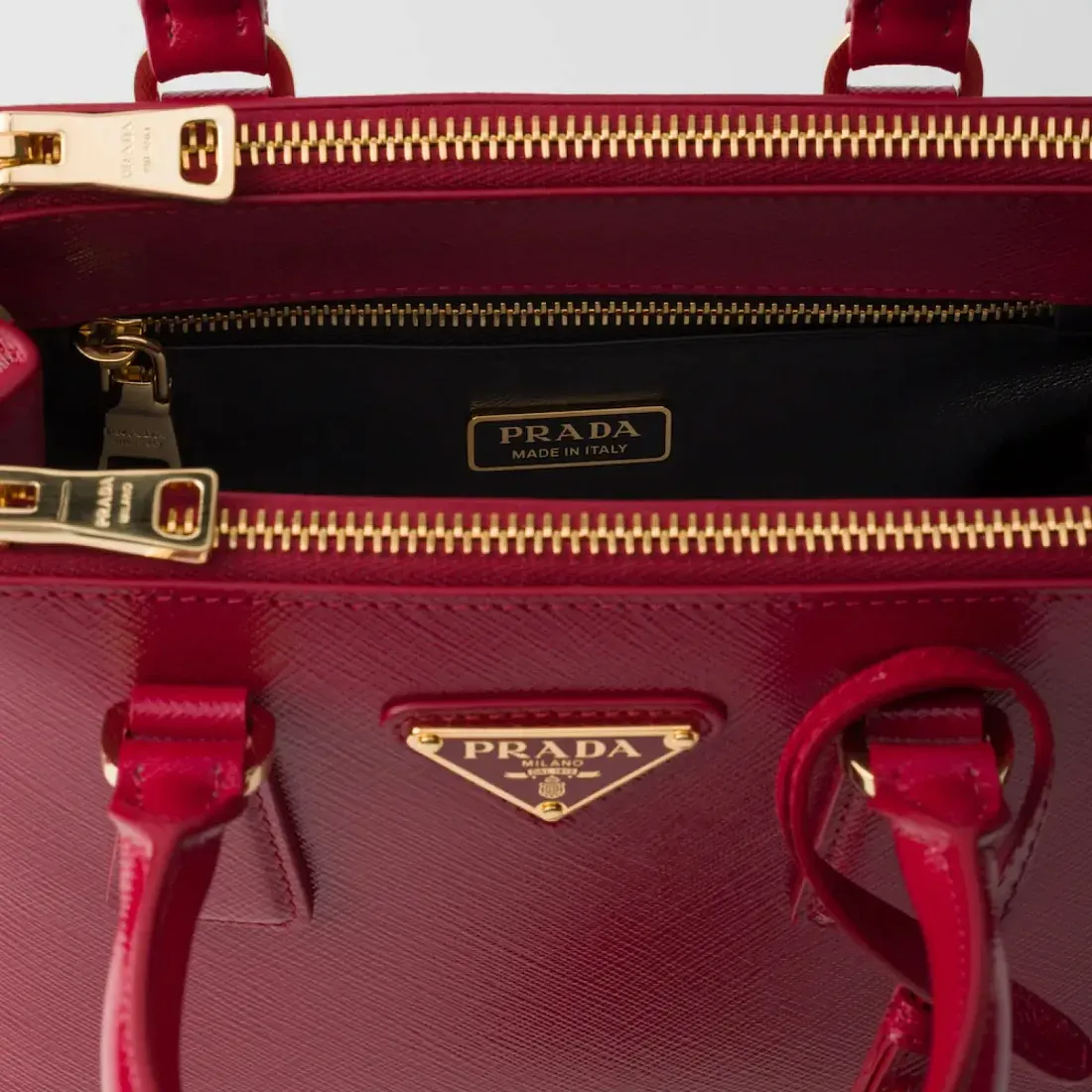 Prada Мини-сумка Galleria из лакированной сафьяновой кожи Cherry Red - фото 5