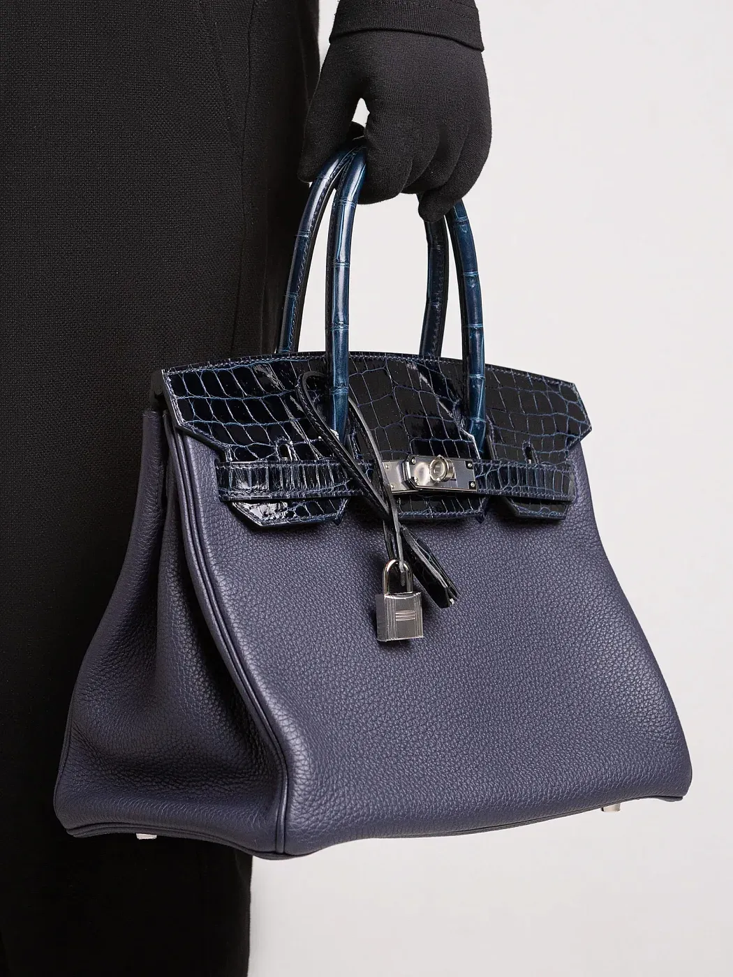 Hermès Cумка Birkin 30 Touch Bleu Nuit Togo Croco Nilo Lisse Palladium Hardware - фото 2