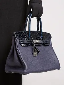 Hermès Cумка Birkin 30 Touch Bleu Nuit Togo Croco Nilo Lisse Palladium Hardware - фото 2