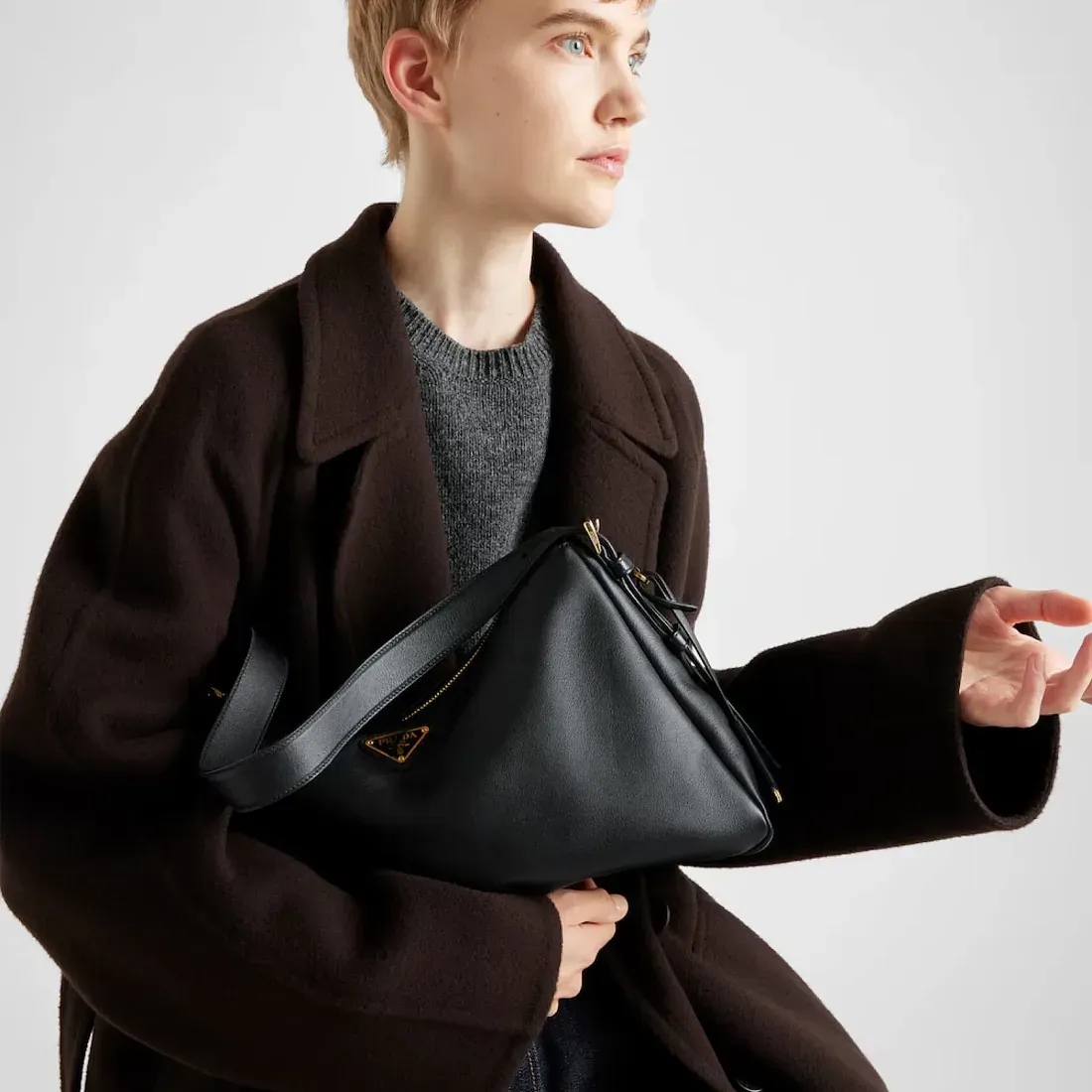Prada Сумка на плечо Aimee Large из кожи Black - фото 9
