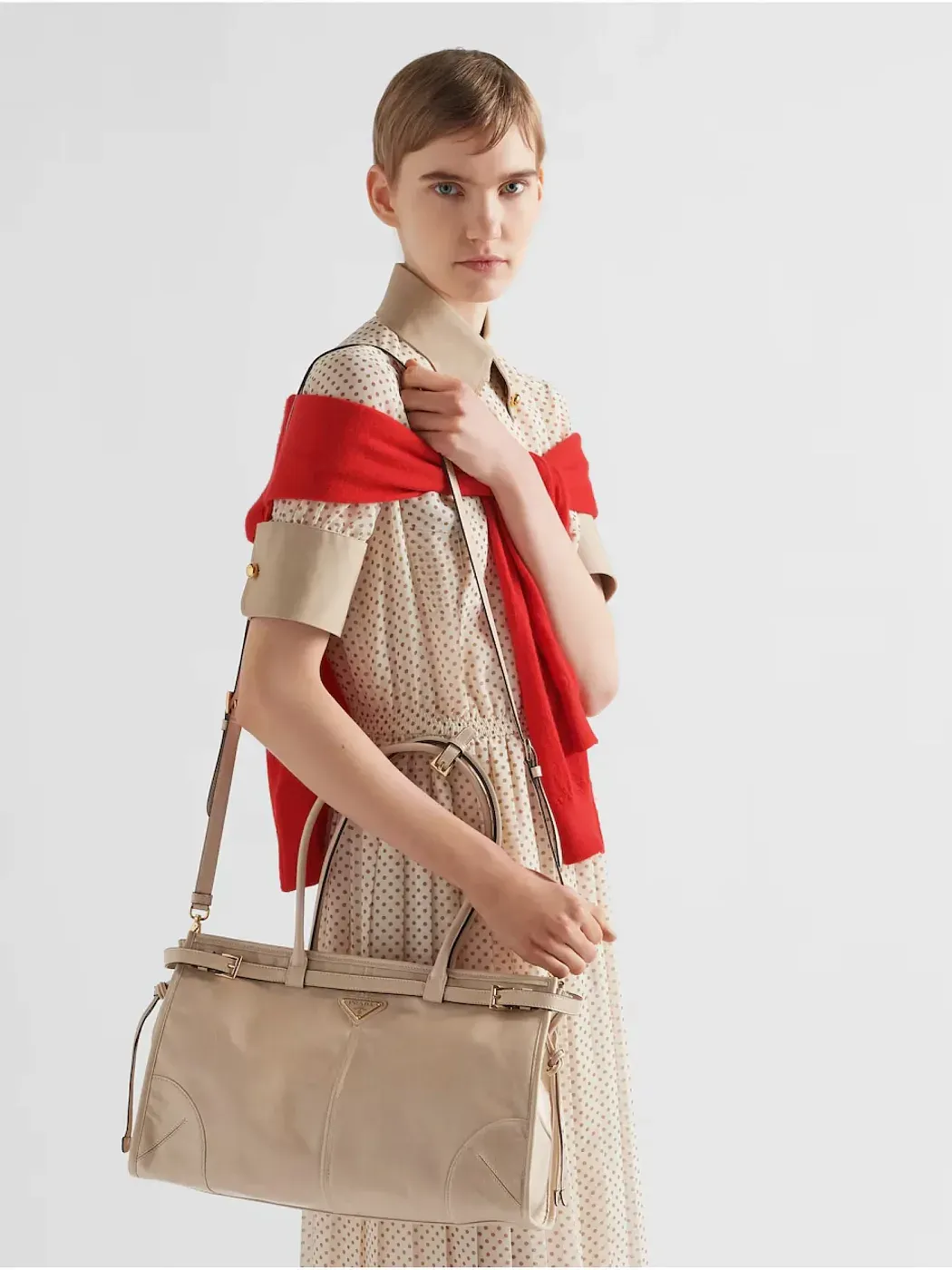 Prada Большая кожаная сумка Travertine - фото 8