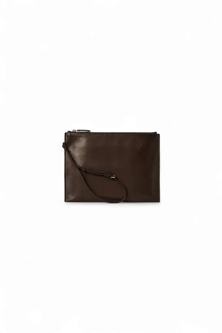 Клатч Wristlet Pouch Black из кожи The Row Brown Melange - фото 1