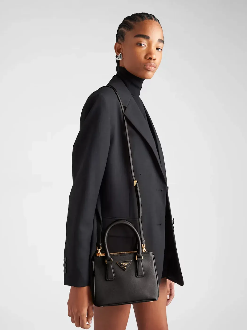 Prada Мини-сумка Galleria из сафьяновой кожи Black - фото 2