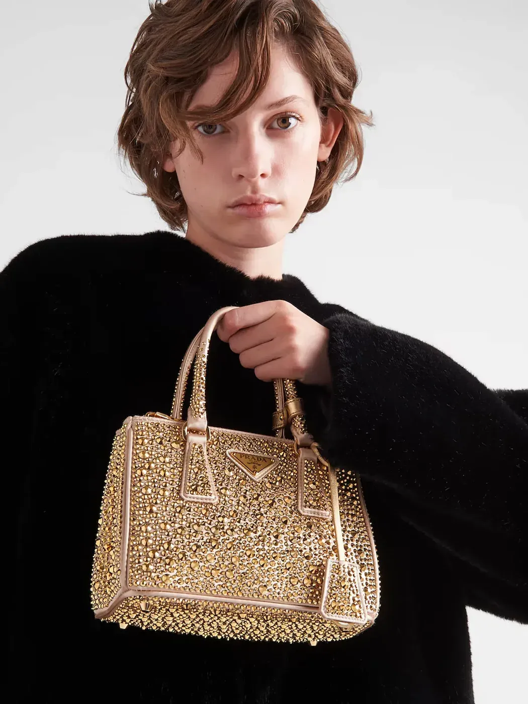 Prada Мини-сумка Galleria из атласа с кристаллами Platine - фото 5