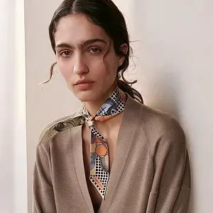 Hermès Шелковая лента Twilly Beige / Gris / Terracotta - фото 2