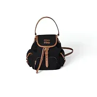 Miu Miu Рюкзак Canvas and leather backpack Black/Brandy - фото 1