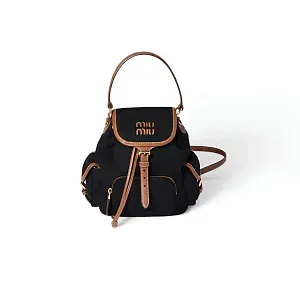 Miu Miu Рюкзак Canvas and leather backpack Black/Brandy - фото 1