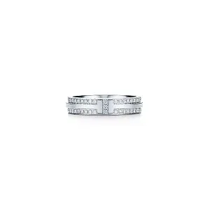 Tiffany & Co. Кольцо T Narrow Diamond Pave Ring White Gold - фото 1