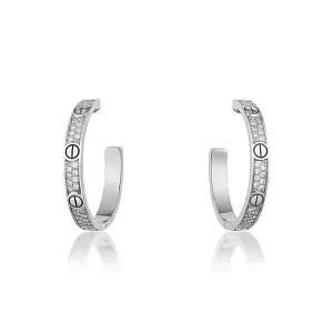 Cartier Серьги Love hoop earrings, medium model, paved, White Gold - фото 1