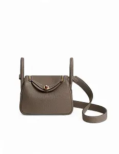 Hermès Сумка Lindy Mini Etoupe Clemence Gold Hardware - фото 1