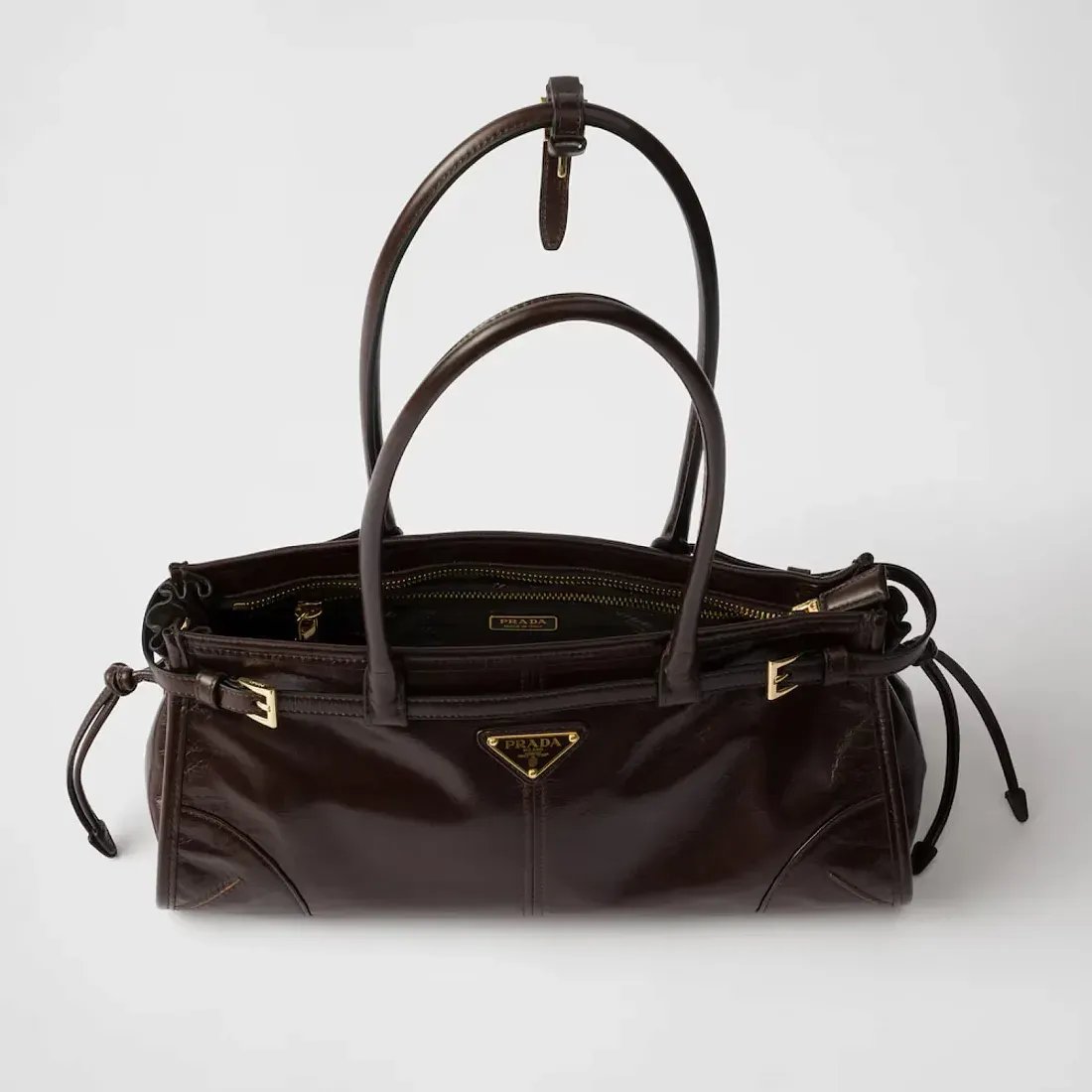 Prada Средняя кожаная сумка Dark Brown - фото 4