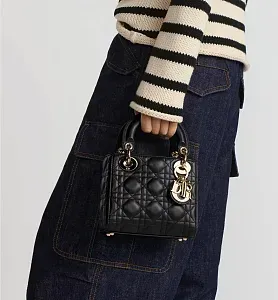 Dior Сумка Lady cannage lambskin мини-формата Black - фото 3