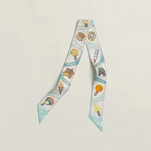 Hermès Шелковая лента Funny Ice Cream Twilly Aqua / Orange / Jaune - фото 1