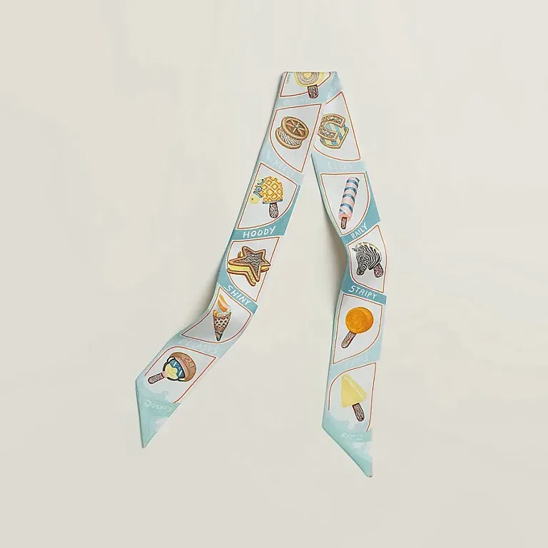 Шелковая лента Funny Ice Cream Twilly Hermes Aqua / Orange / Jaune - фото 1