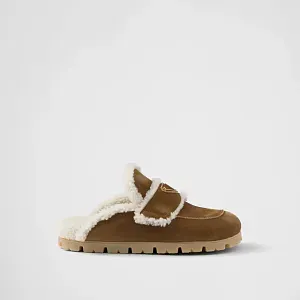 Prada Тапочки из замши теленка и овчины Cinnamon - фото 3