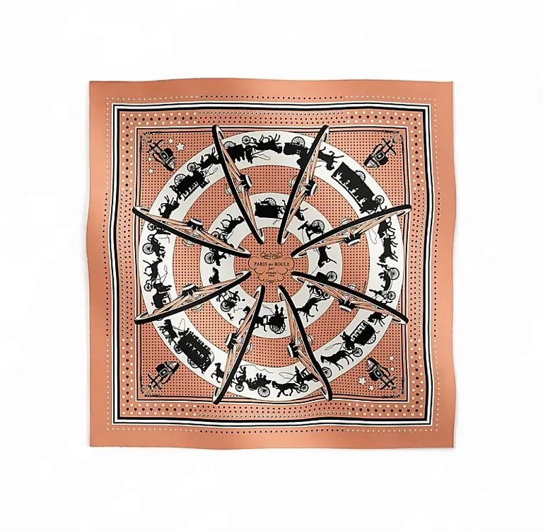 Шелковая бандана Paris Qui Roule 55 Hermes Blush / Blanc / Noir - фото 1