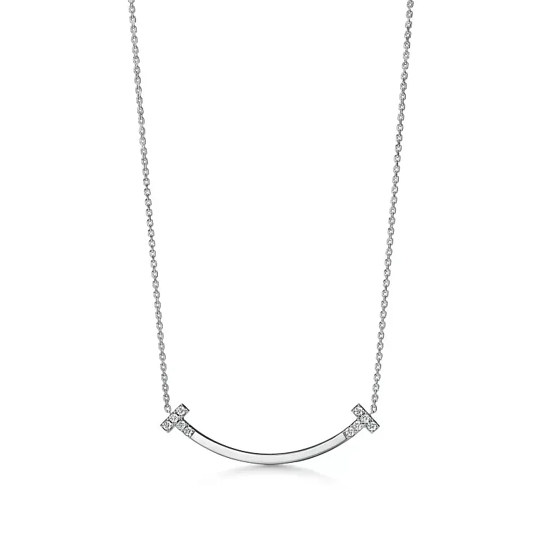Подвеска Tiffany T Smile Medium Pendant with Diamonds Men White Gold - фото 1