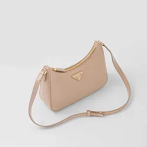 Prada Мини-сумка Re-Edition из сафьяновой кожи Cameo Beige - фото 3