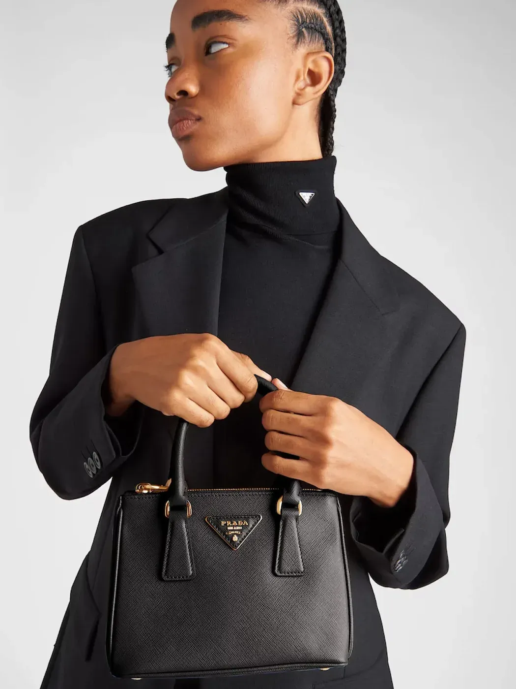 Prada Мини-сумка Galleria из сафьяновой кожи Black - фото 8