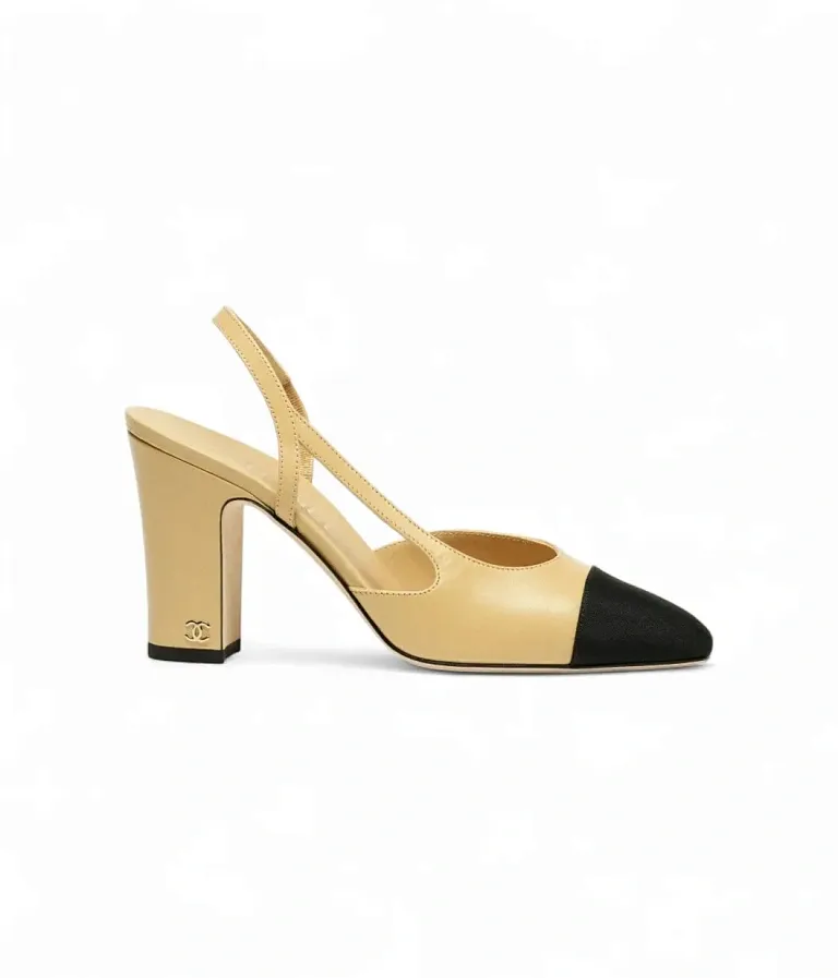 Кожаные слингбэки Chanel Beige/Black - фото 1