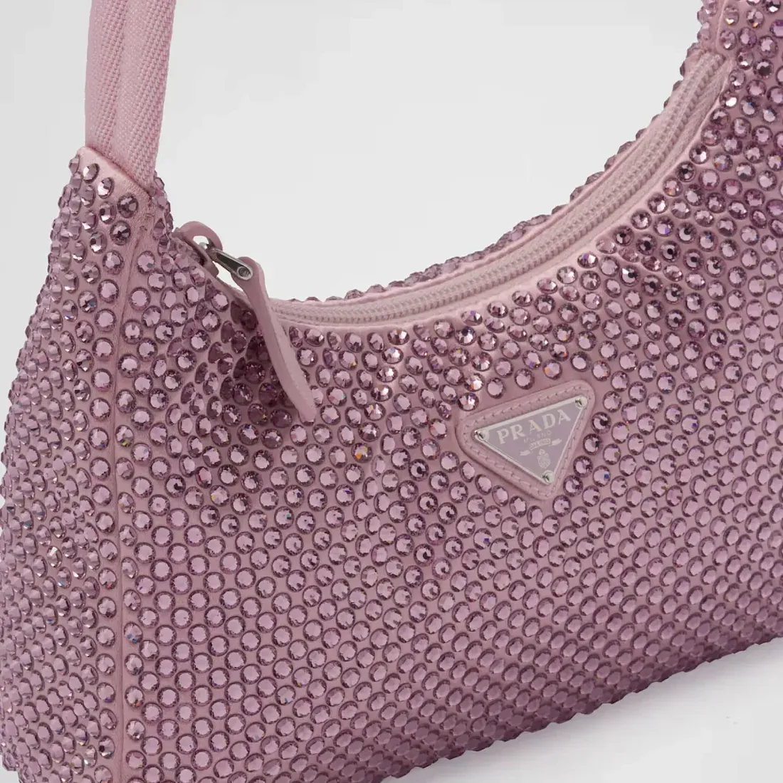 Prada Мини-сумка из сатина с кристаллами Alabaster Pink - фото 6