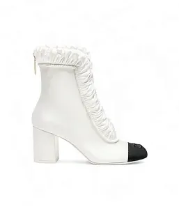 Chanel Атласные ботильоны White/Black - фото 1