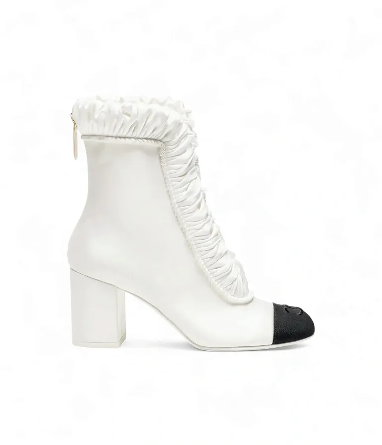 Атласные ботильоны Chanel White/Black - фото 1