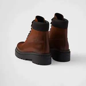 Prada Ботинки из кожи и Re-Nylon Cognac - фото 5