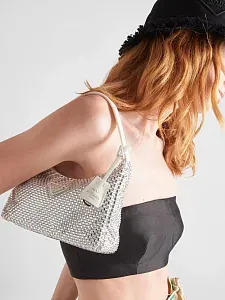 Prada Мини-сумка из сатина с кристаллами White - фото 2