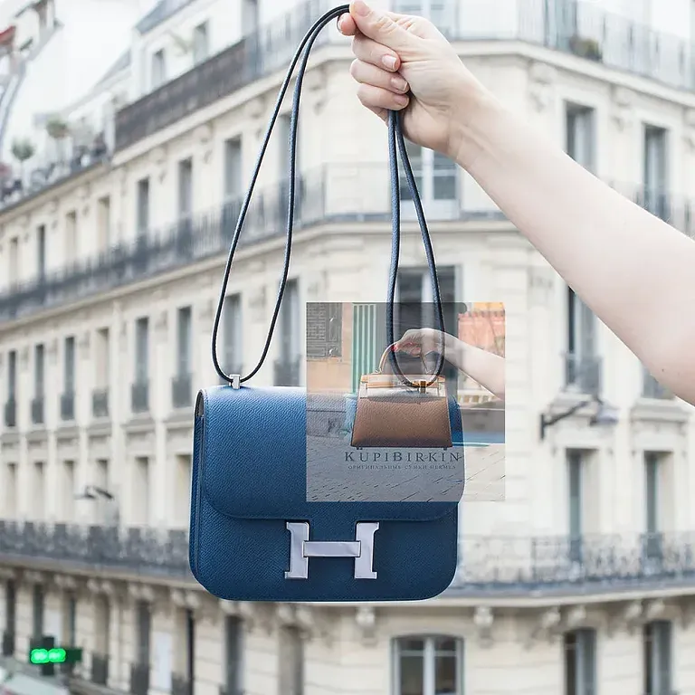 Hermes Constance 18 Bi-Color Bleu Agate/Gris Mouette Epsom Palladium Hardware - фото 1
