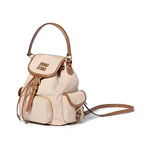 Miu Miu Рюкзак Canvas and leather backpack Cord Beige/Brandy - фото 3