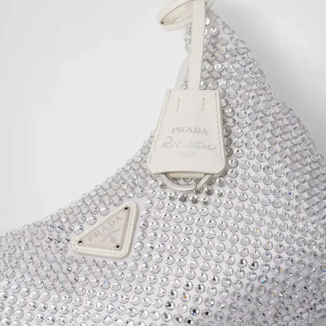 Prada Мини-сумка из сатина с кристаллами White - фото 5