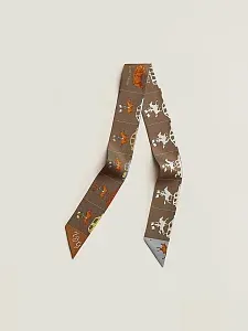 Hermès Шелковая лента Parade Twilly Marron / Gris / Orange - фото 1