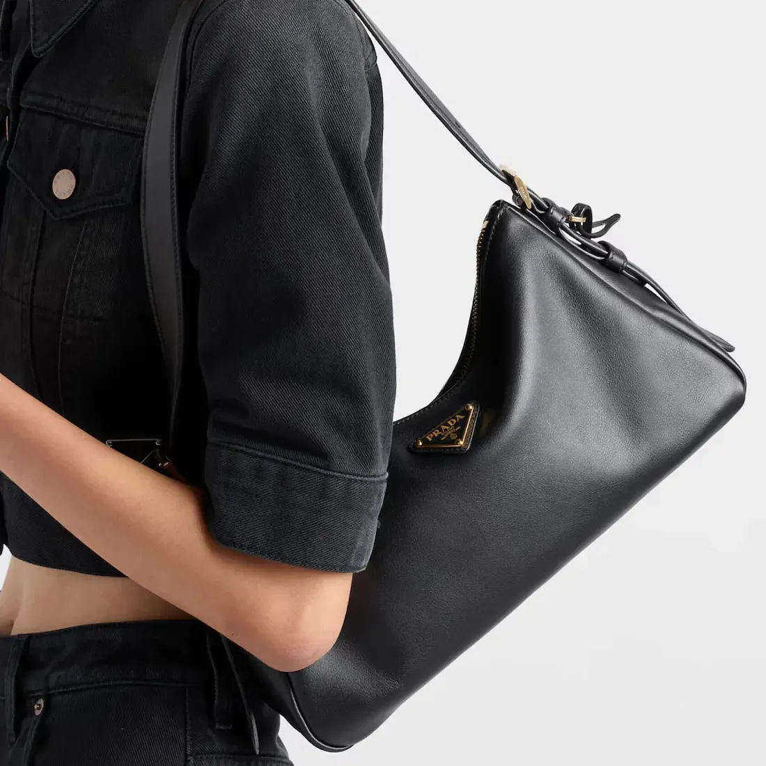 Prada Сумка на плечо Aimee Medium из кожи Black - фото 7