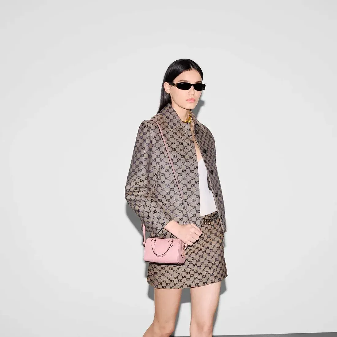 Gucci Мини-сумка с верхней ручкой GG Rose Beige - фото 2