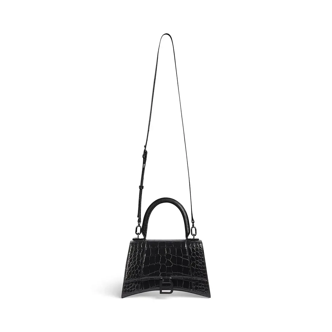 Balenciaga Сумка Hourglass Crocodile Embossed In Black маленького формата - фото 5