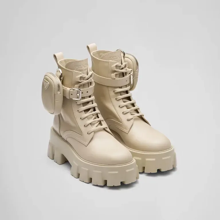 Ботинки Monolith из кожи и Re-Nylon Prada Desert Beige - фото 1