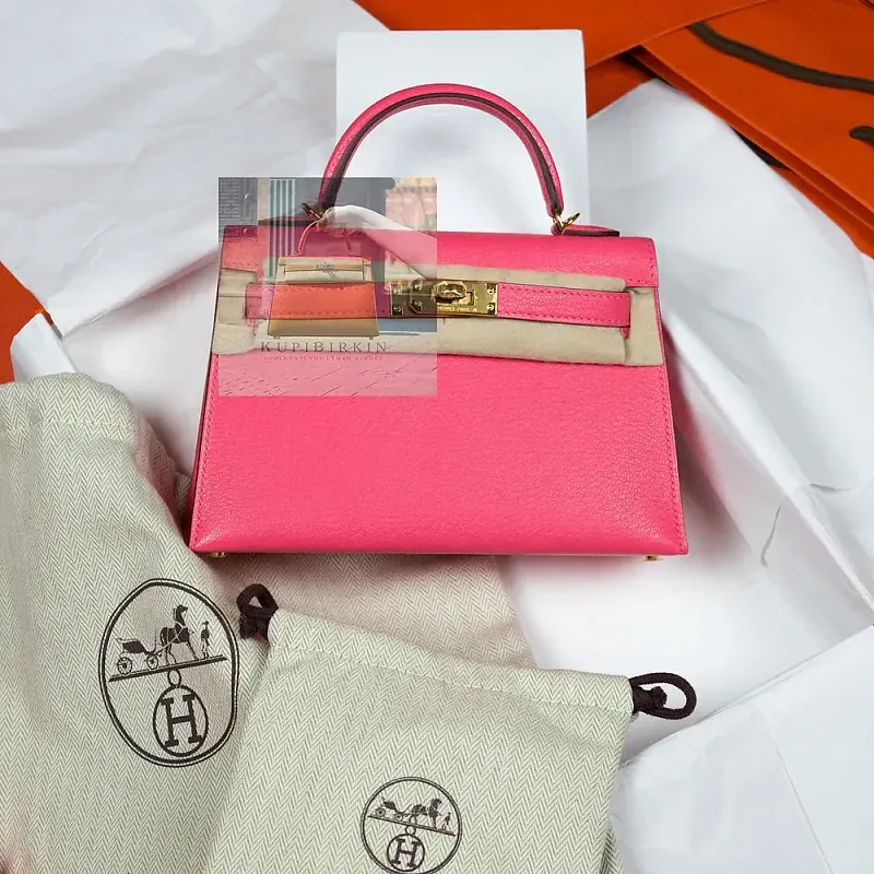 Hermès Kelly 20 Rose Lipstick Chevre Sellier Gold Hardware - фото 1