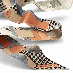Hermès Шелковая лента Twilly Beige / Gris / Terracotta - фото 3