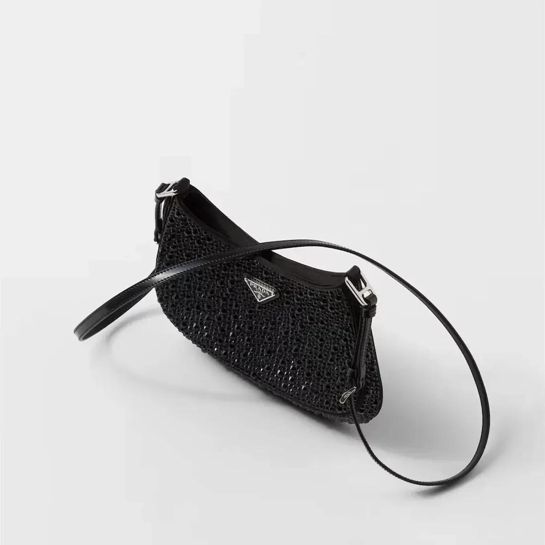 Prada Сумка Cleo из сатина с кристаллами Black - фото 4
